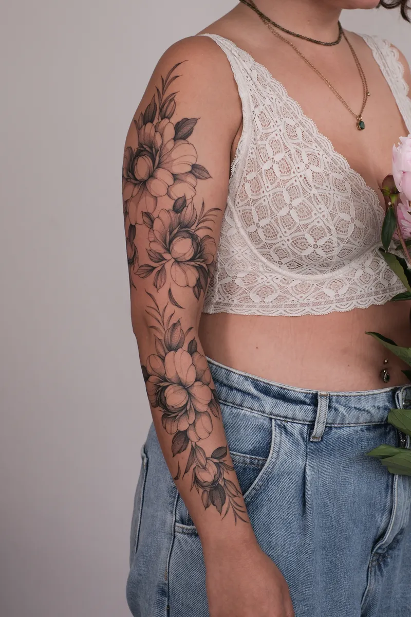 Fineline floral tattoo 3